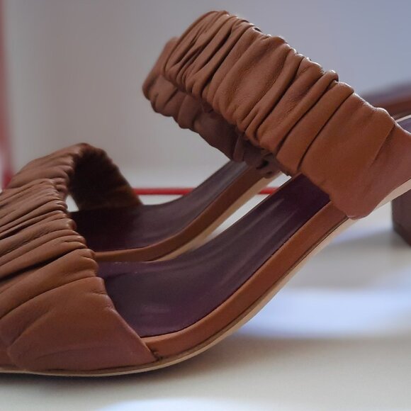 STAUD Brown/Tan Frankie Sandals Block Heels Slip-On - Picture 6 of 7